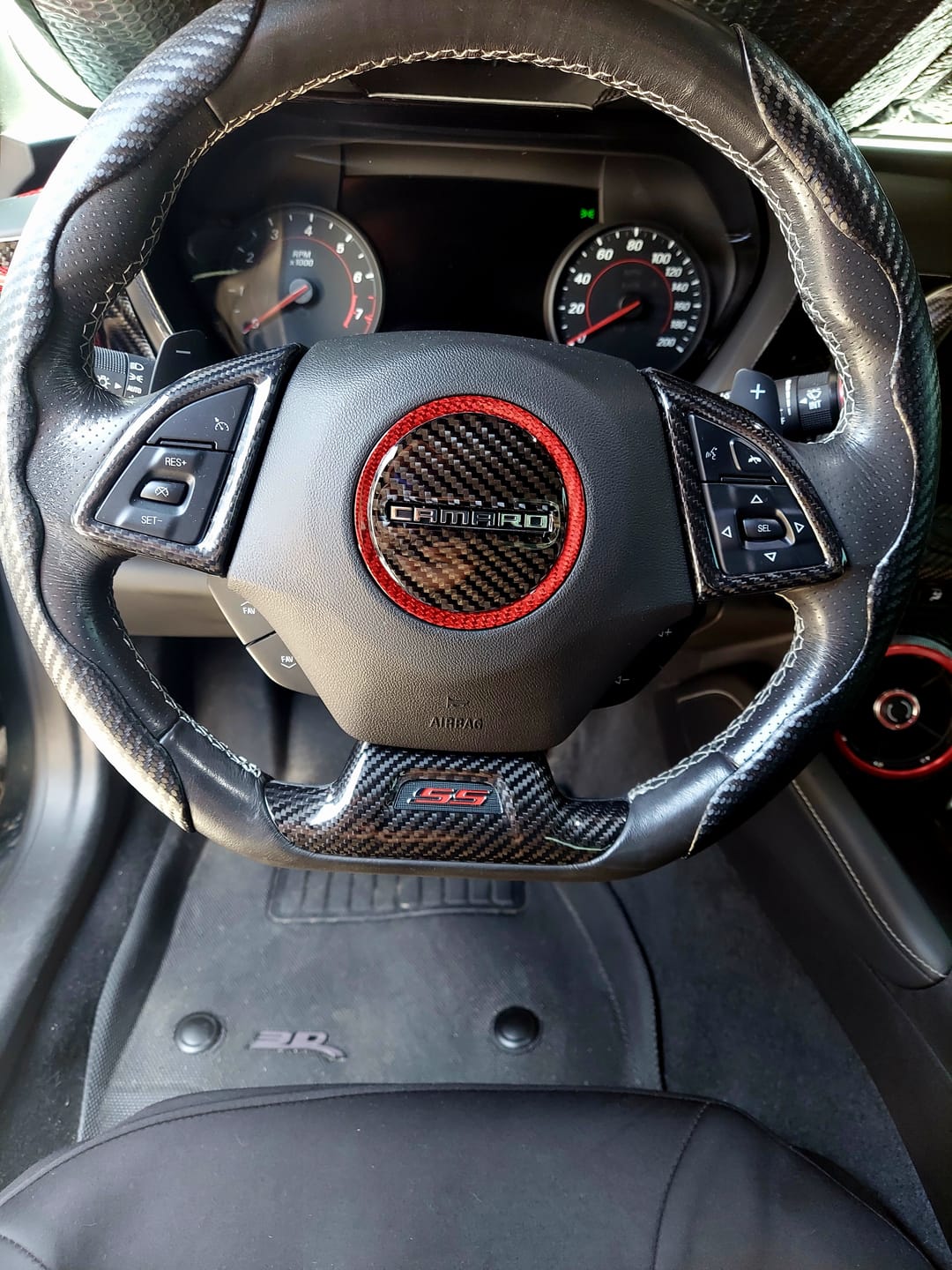 Customer photo review of Camaro 2016-2024 Carbon Fiber Steering Wheel Airbag Center Overlay