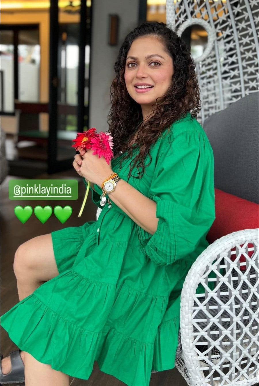Customer photo review of Anna Forest Green Cotton Midi Dress