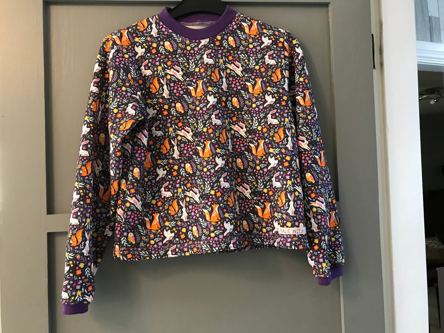 Customer photo review of Forest Animals on Deep Purple French Terry Fabric