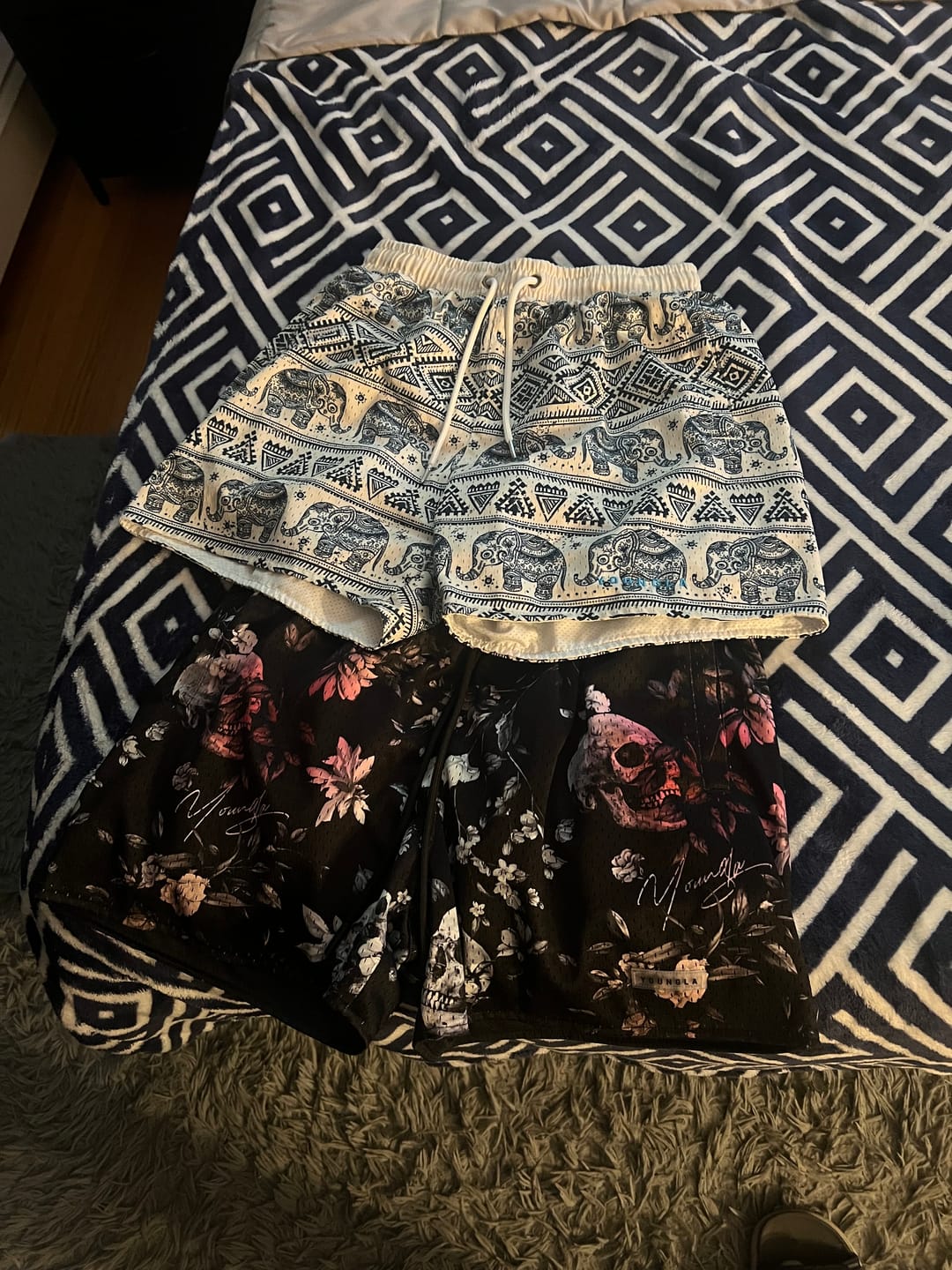Customer photo review of 1111 -  Skulls & Roses Reversible Shorts