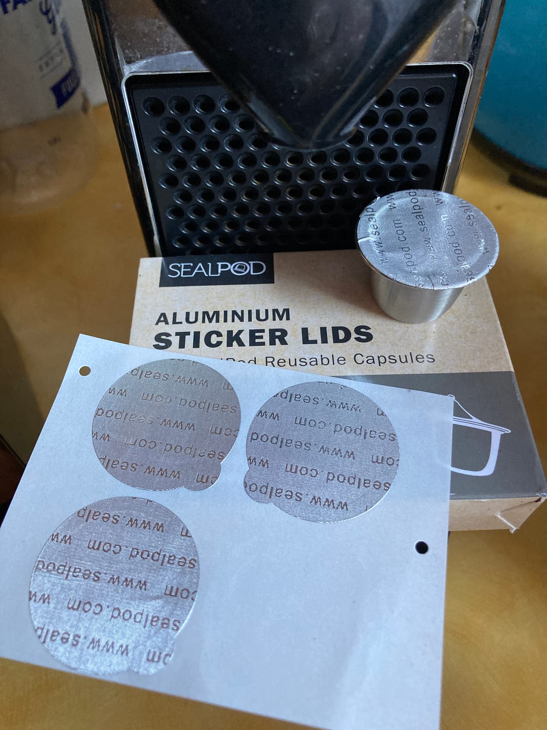 Customer photo review of SealPod Espresso Sticker Lids