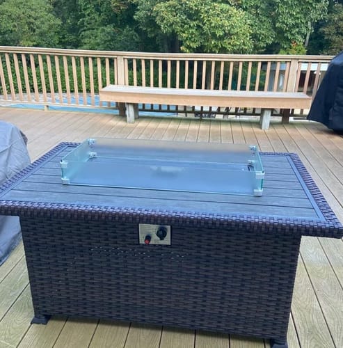 Customer photo review of Homrest 50" Propane Gas Fire Pit Table 50000 BTU Auto-Ignition with Windguard, Brown
