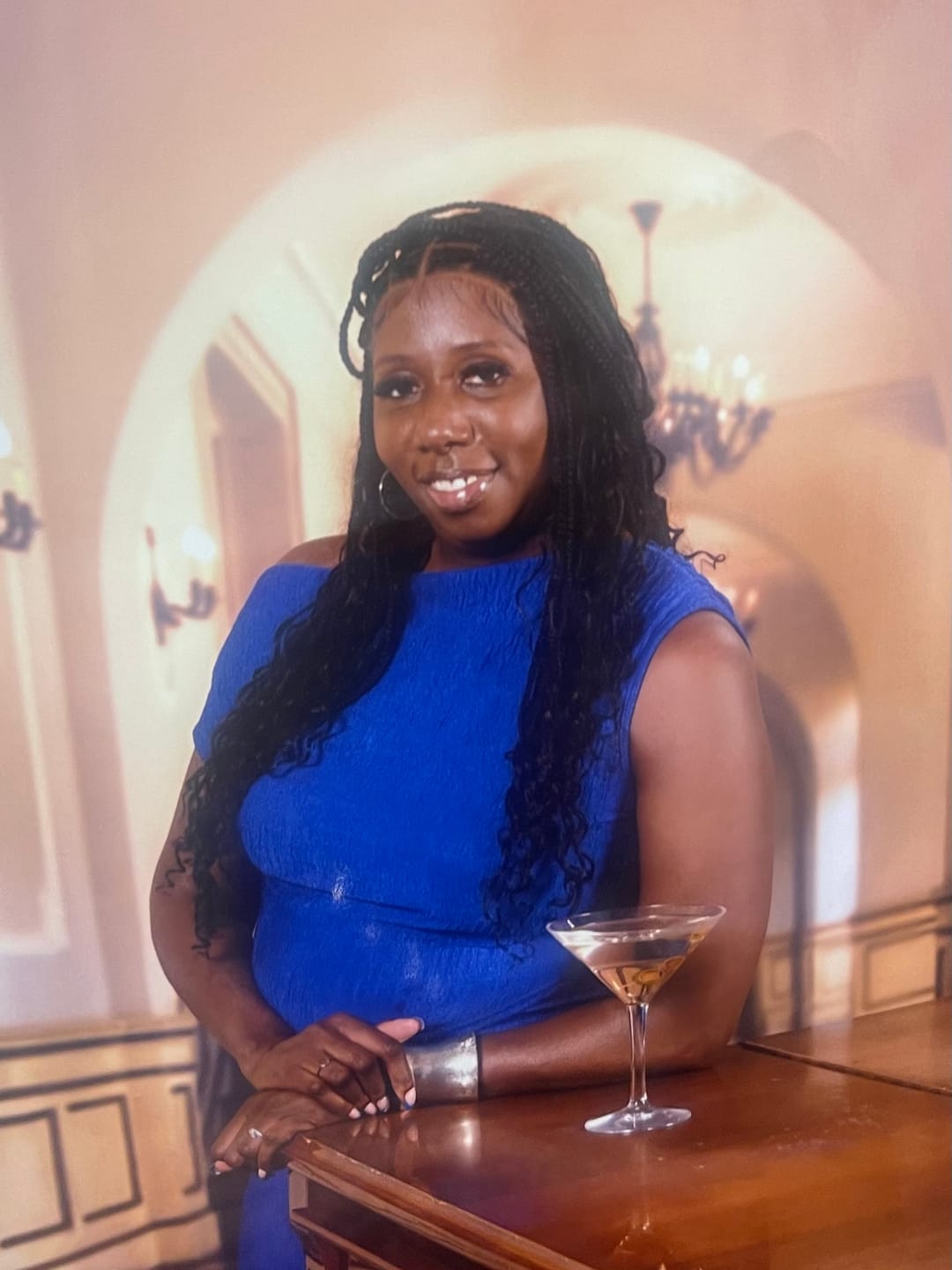 Customer photo review of 36" Human Hair Boho Curls Swiss HD Lace Knotless Box Braided Wig Full Hand-tied - Human Baby Hair