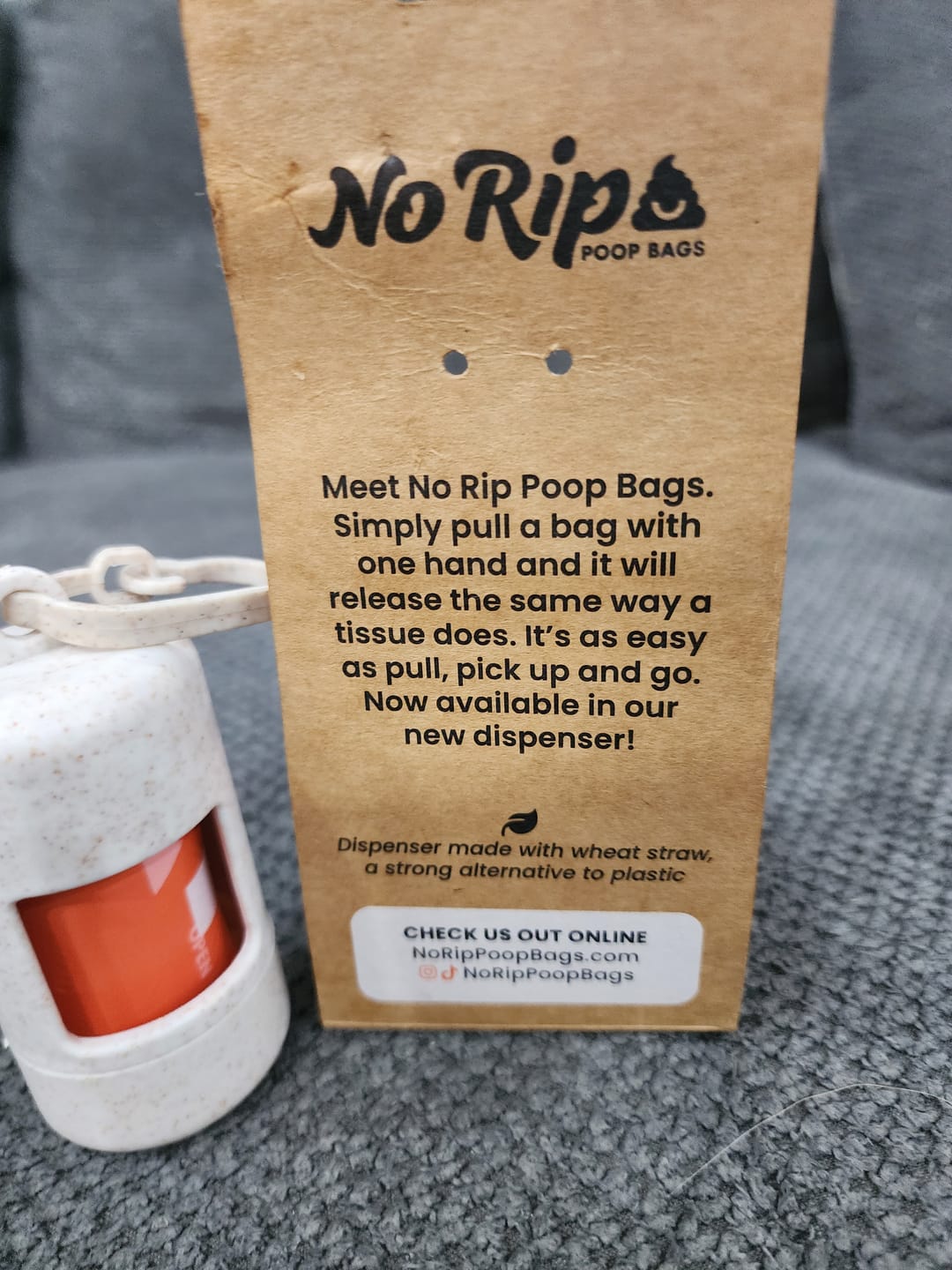 Customer photo review of Wheat Straw Dispenser + 1 Roll of No Rip Poop Bags