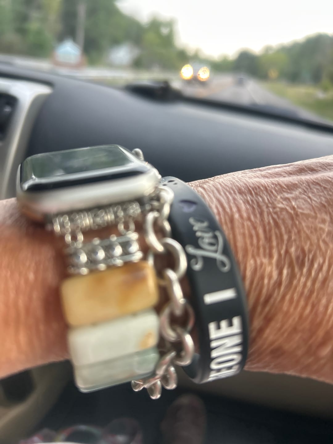 Customer photo review of Amazonite Grace Stretch Apple Watch Strap