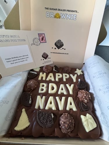 Customer photo review of Custom message birthday brownie