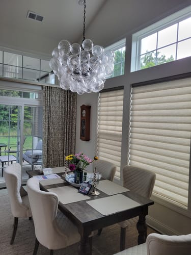 Customer photo review of Brass Cluster Ribbed Glass Globe Bubble Chandelier