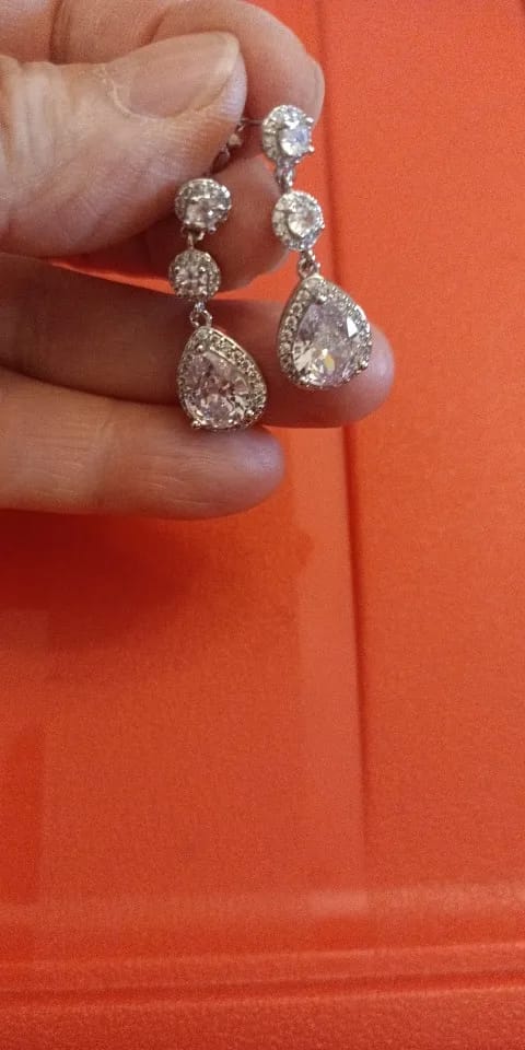 Customer photo review of GRACE LUXURY CUBIC ZIRCONIA DROP EARRINGS