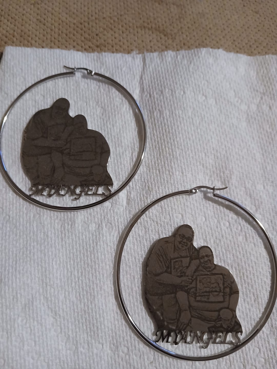 Customer photo review of Personalized Photo Engraved Hoop Earrings
