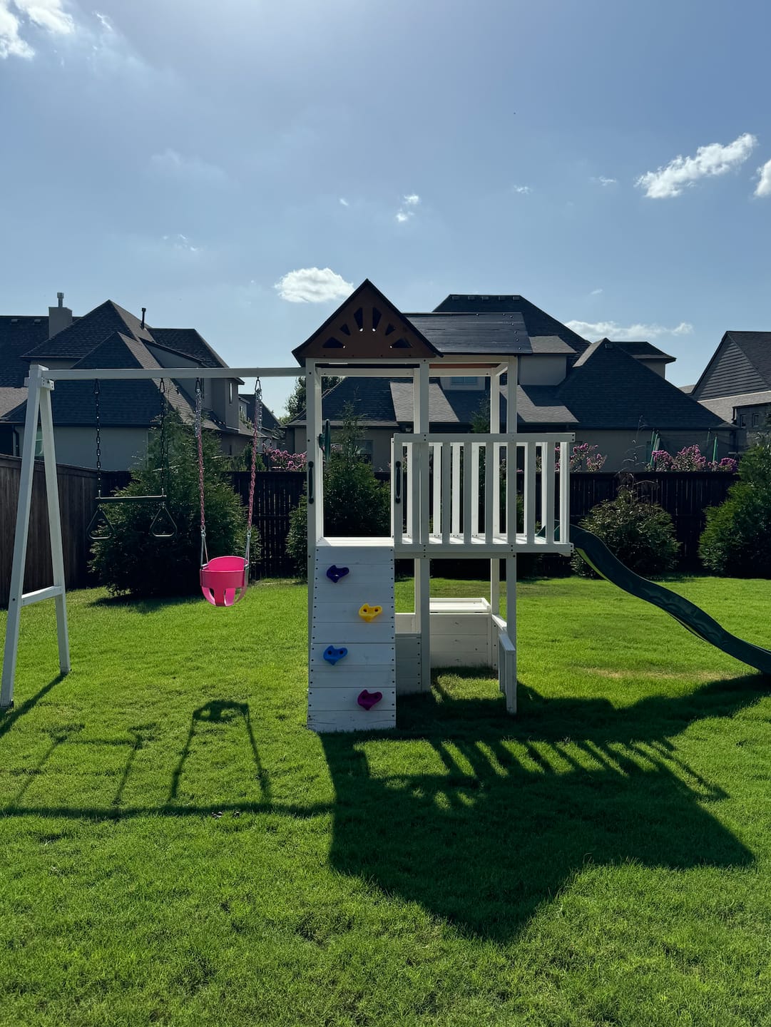 Customer photo review of Craftsman Modern Outdoor Swing Set | Wooden Backyard Swing Frame for Kids