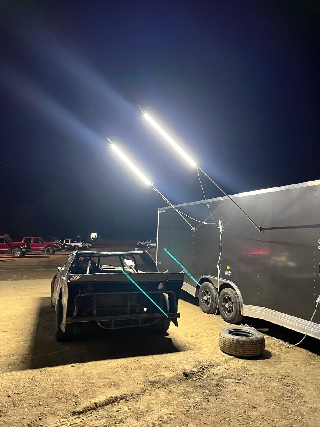 Customer photo review of Racing Trailer Pit Lights – Dual 10 Foot Pole 20,000 Lumens