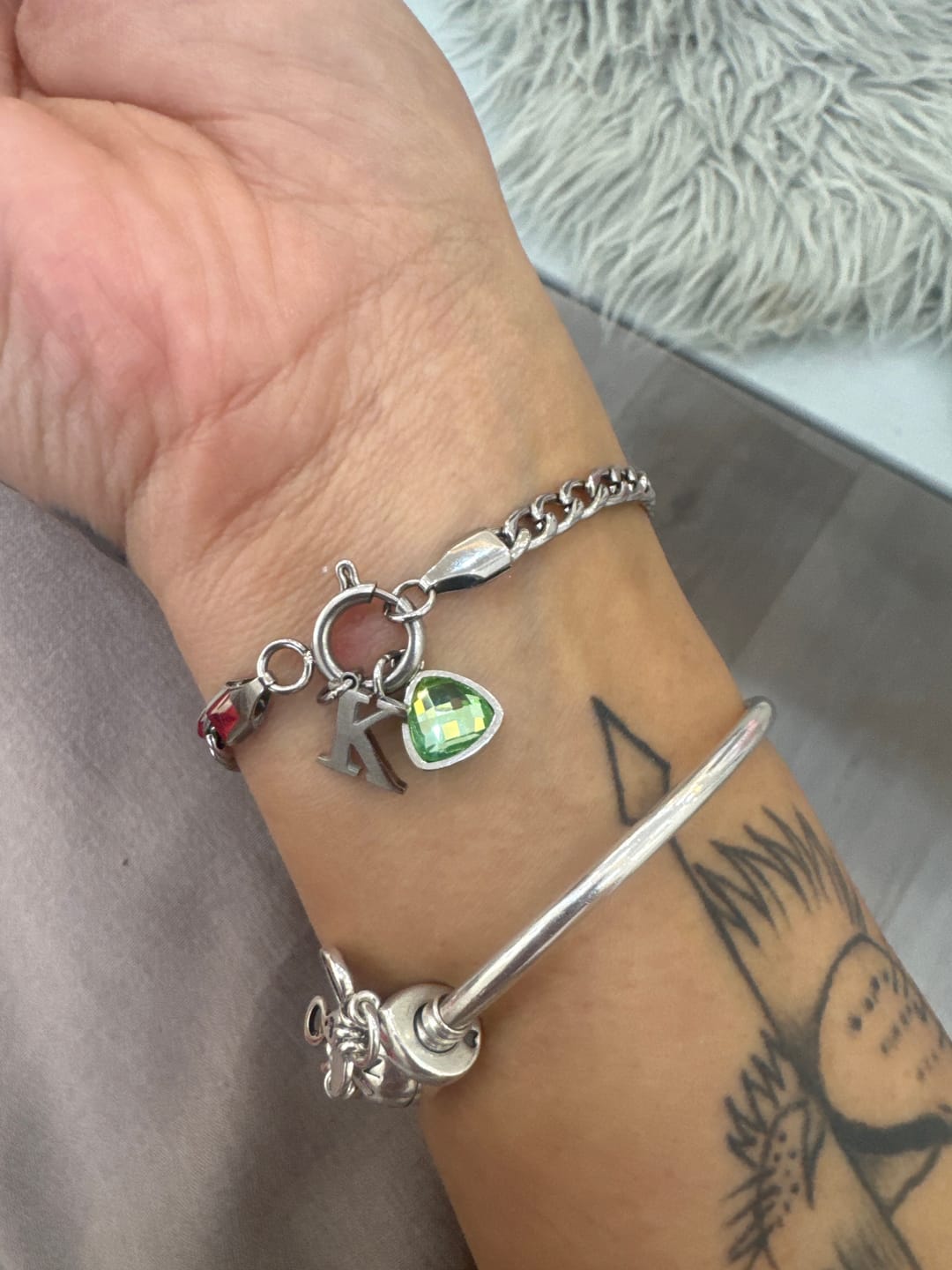 Customer photo review of Letter & birthstone bracelet silver