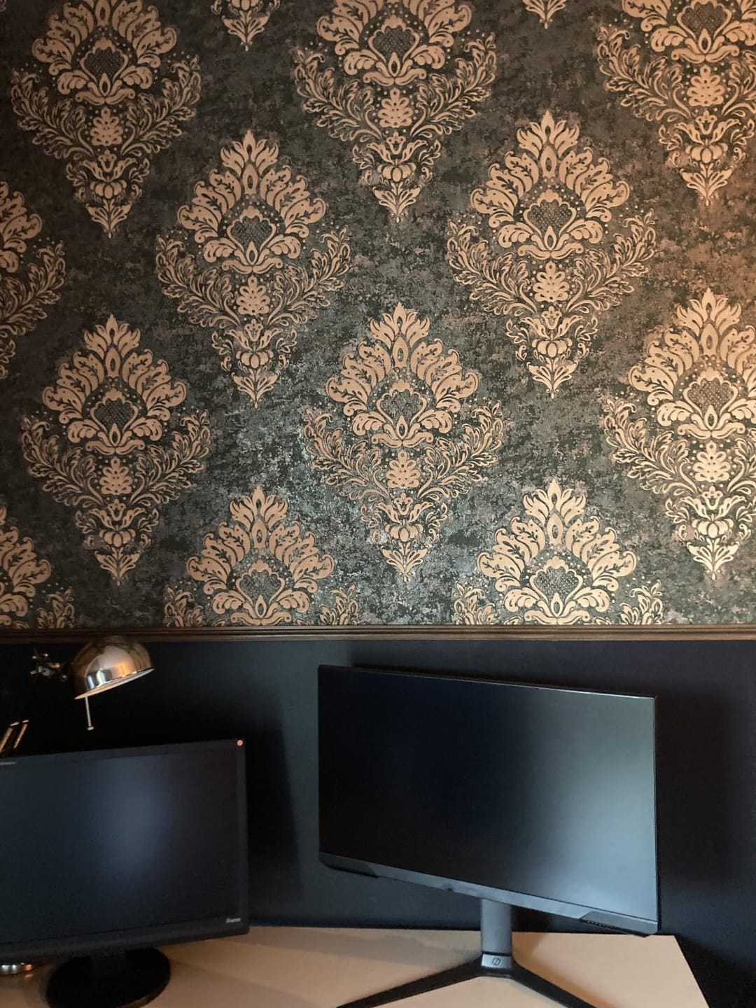 Customer photo review of St. Petersberg Baroque Wallpaper - Green + Gold