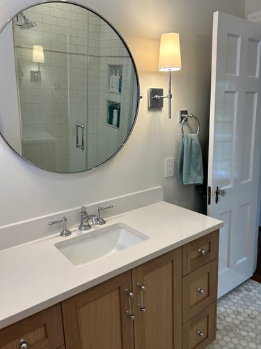 Customer photo review of Bridgeport SLIM 48" White Oak Bathroom Vanity