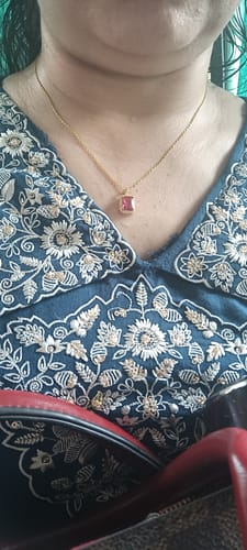 Customer photo review of Golden Ruby Red Baguette Pendant with Link Chain