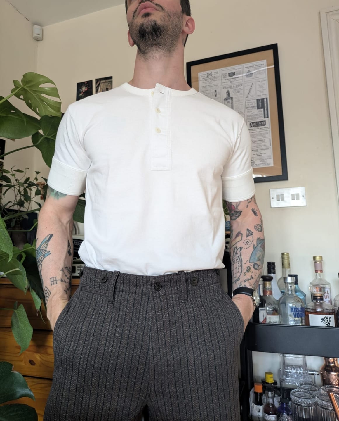 Customer photo review of Vintage Short Sleeve Henley T-Shirt - White