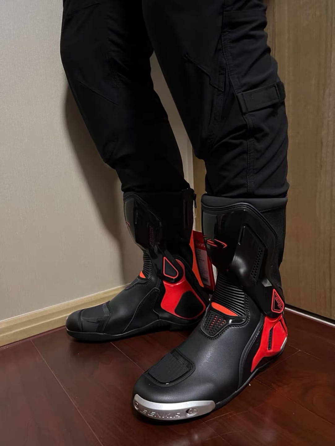 Customer photo review of Allgoal Motorcycle Riding Boots Black/Red