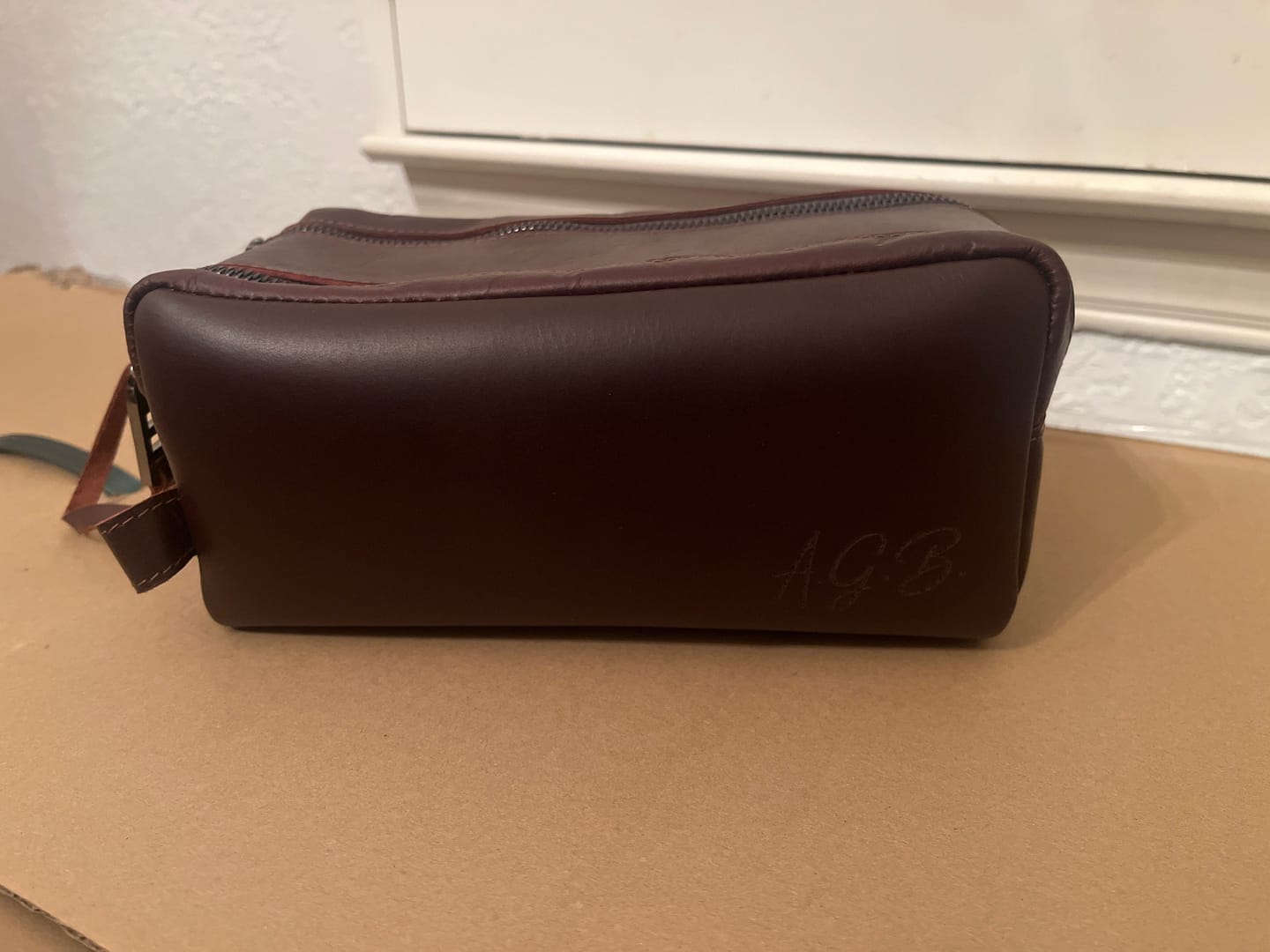 Customer photo review of Customized Leather Toiletry Bag, Men's Wedding Gift, Unique Groomsmen Gift, Personalized Leather Dopp Kit