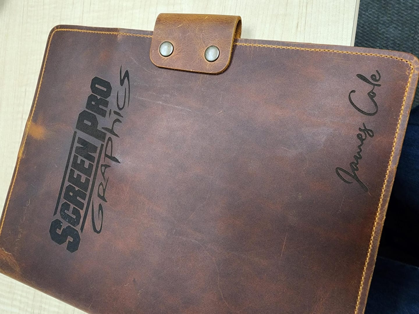 Customer photo review of Business Leather Portfolio, Custom Corporate Gift, Employee Appreciation Gift, Leather Document Organizer, Executive Padfolio