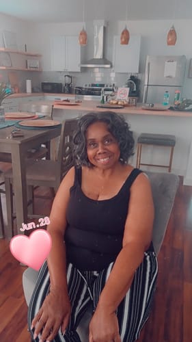 Customer photo review of Luvwin 5x5 Salt And Pepper Glueless Gray Color Pre-Cut Lace Straight Bob Wig For Black Women