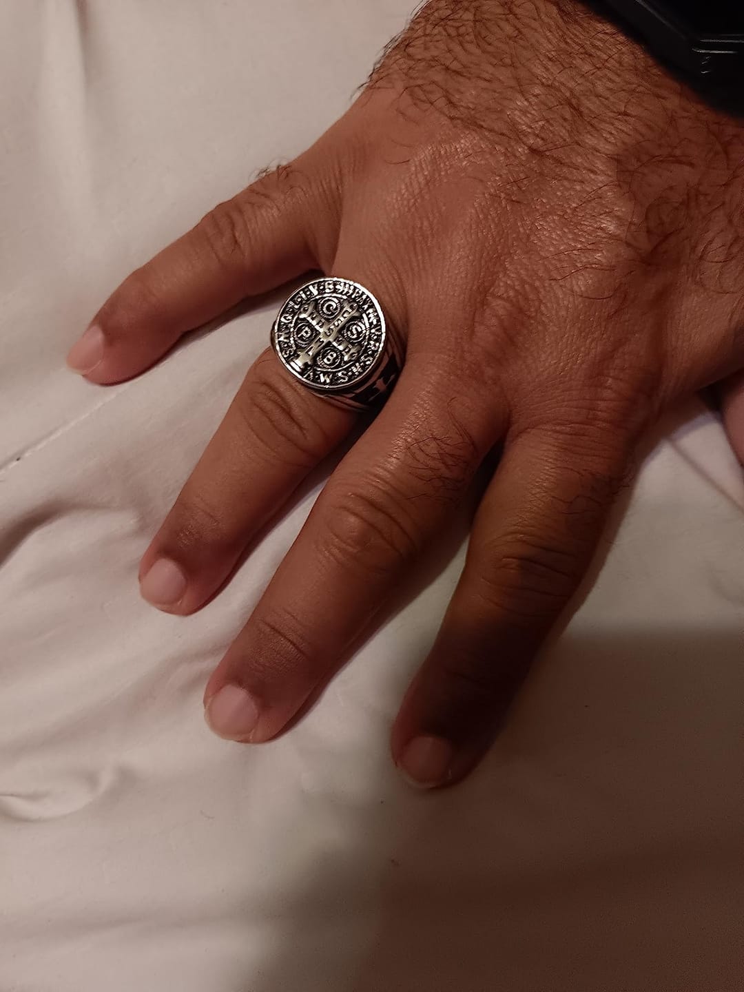 Customer photo review of Free Today: St. Benedict the Protector Titanium Ring