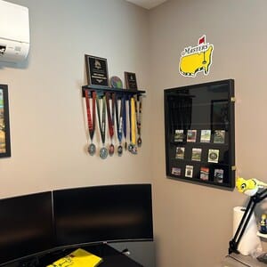 Customer photo review of 2ft Medal Awards Rack Premier Trophy Shelf- Trophy, Plaque and Medal Display