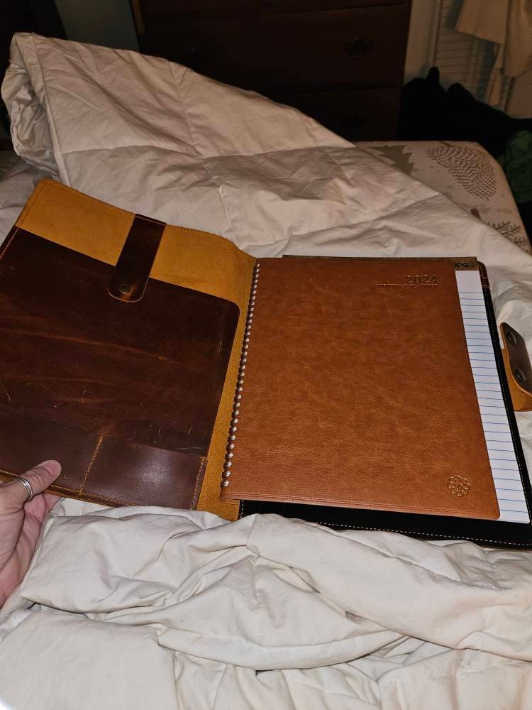 Customer photo review of Business Leather Portfolio, Custom Corporate Gift, Employee Appreciation Gift, Leather Document Organizer, Executive Padfolio