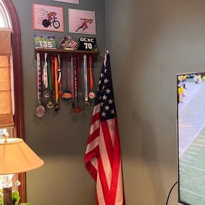 Customer photo review of 2ft Medal Awards Rack Premier Trophy Shelf- Trophy, Plaque and Medal Display