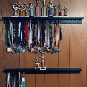 Customer photo review of 4ft Medal Awards Rack Premier Trophy Shelf- Trophy, Plaque and Medal Display