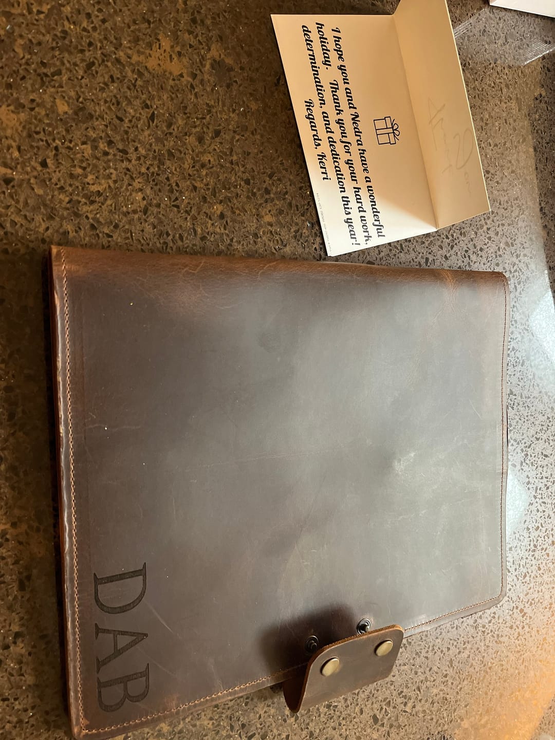 Customer photo review of Business Leather Portfolio, Custom Corporate Gift, Employee Appreciation Gift, Leather Document Organizer, Executive Padfolio