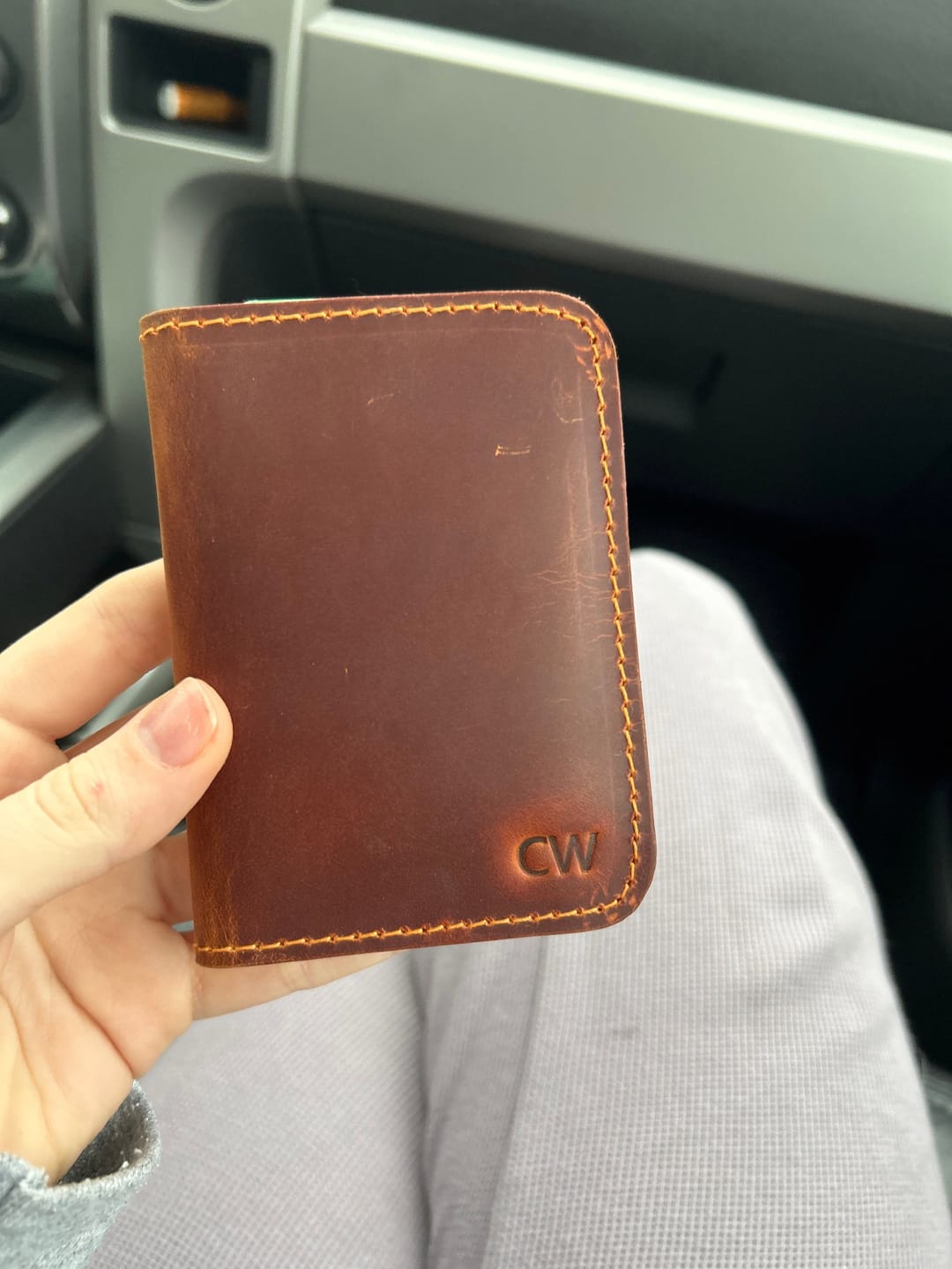 Customer photo review of Handmade Slim Front pocket wallet, The Wilder Slim Wallet,  Antique Leather Card Sleeve, Minimalist Personalized Card Holder #08