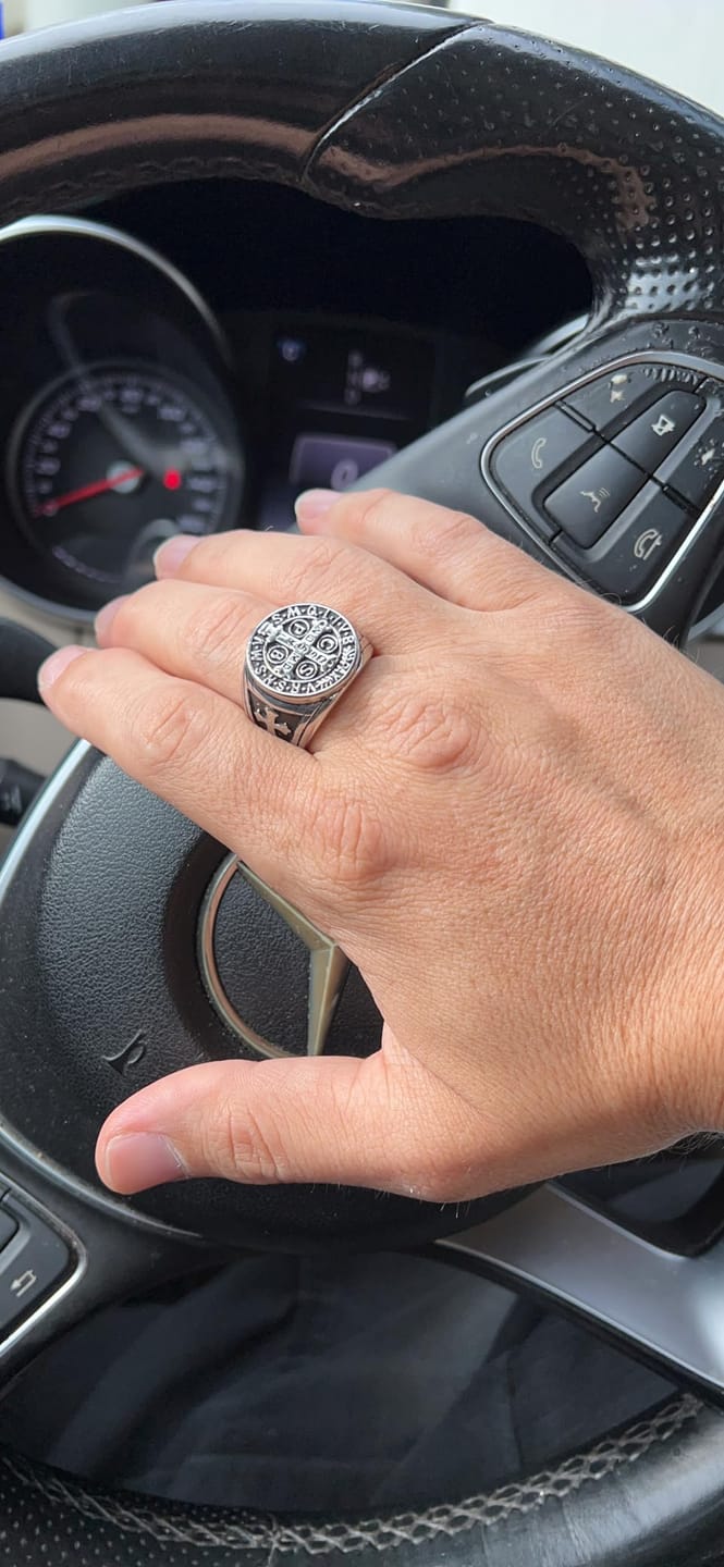 Customer photo review of Free Today: St. Benedict the Protector Titanium Ring