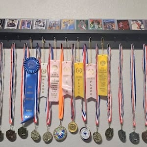 Customer photo review of 4ft Medal Awards Rack Premier Trophy Shelf- Trophy, Plaque and Medal Display