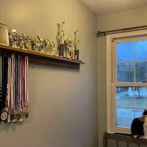 Customer photo review of 4ft Medal Awards Rack Premier Trophy Shelf- Trophy, Plaque and Medal Display