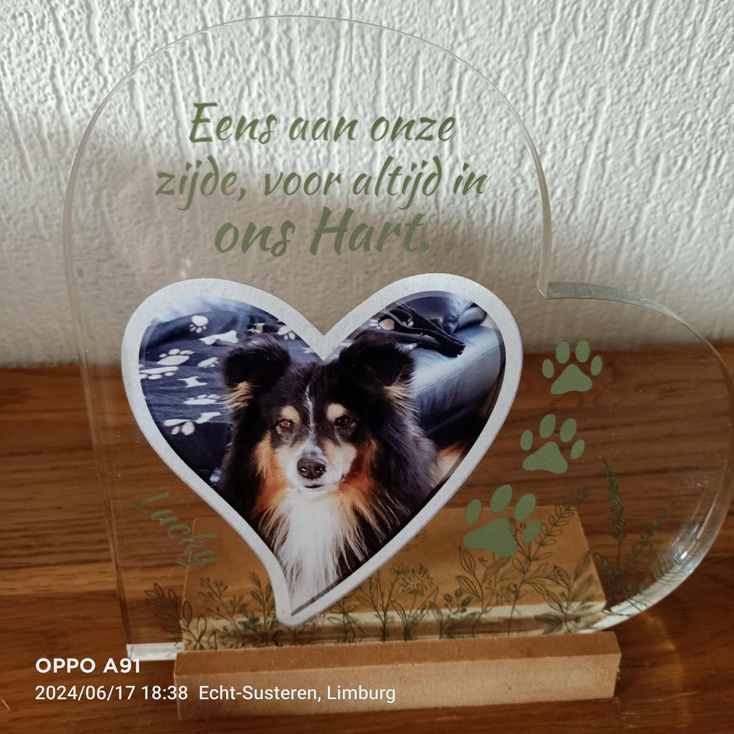 Customer photo review of Eens aan mijn zijde - Gepersonaliseerd glazen hart