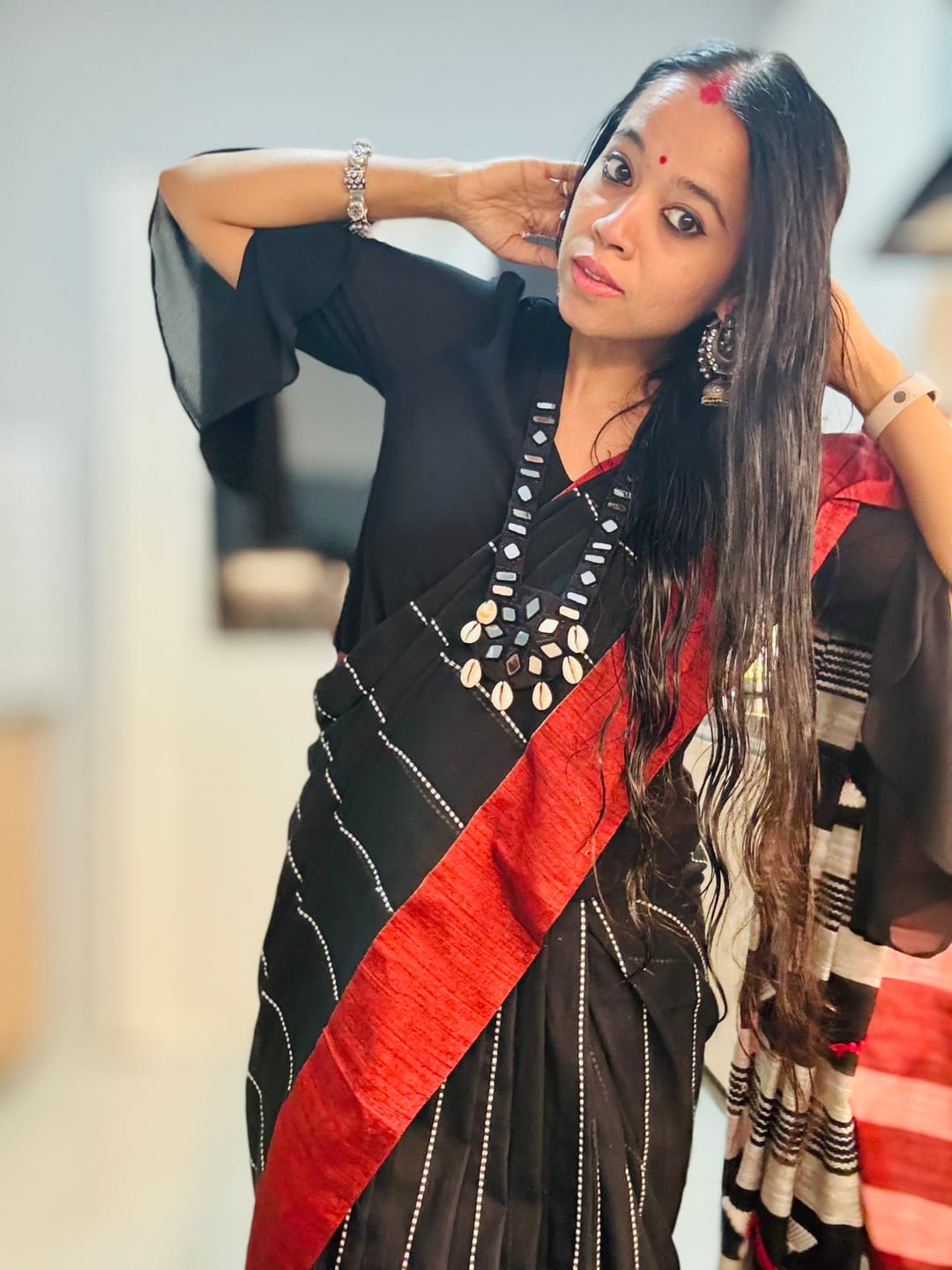 Customer photo review of Midnight Black Cotton Saree