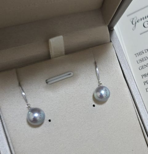 Customer photo review of 18K Gold Silver Blue Akoya Pearl Earrings KE00161