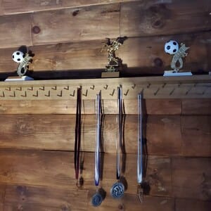 Customer photo review of 4ft Medal Awards Rack Premier Trophy Shelf- Trophy, Plaque and Medal Display