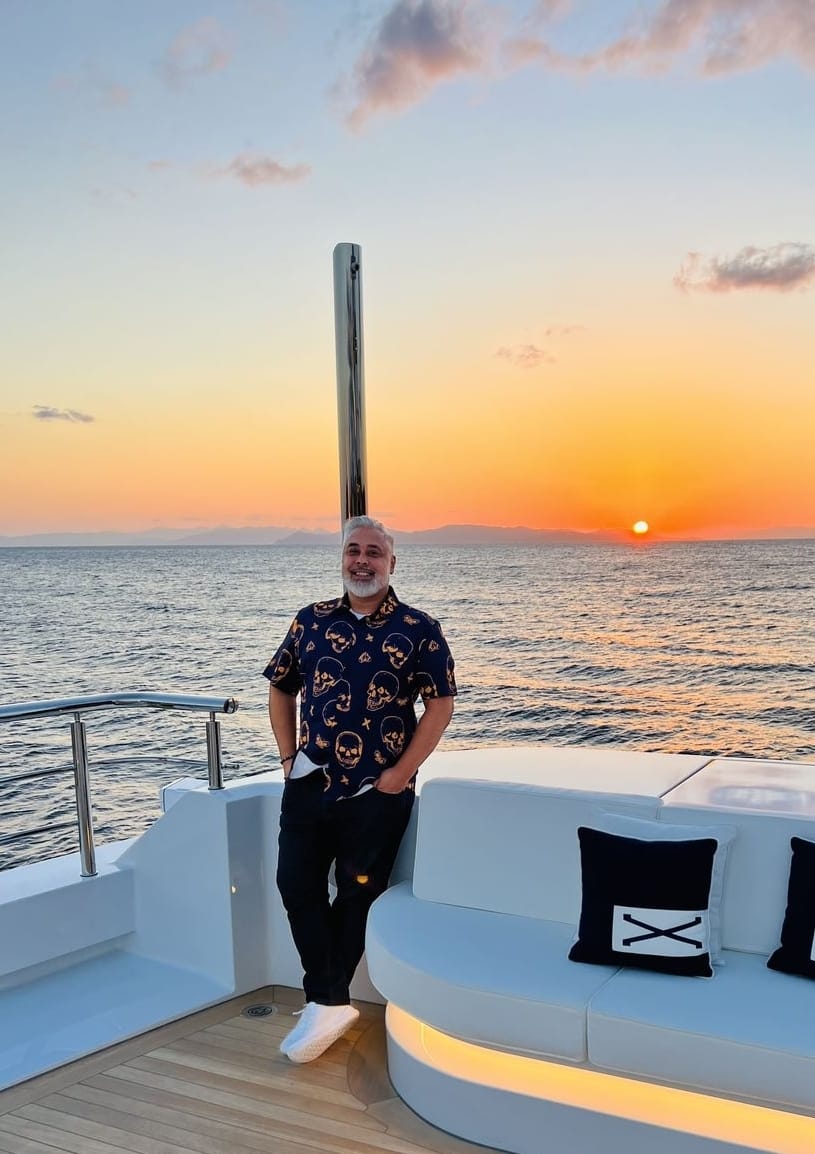 Customer photo review of Men's Orange Skull Print Art Graphic Button up Short Sleeve Aloha Hawaiian Shirt