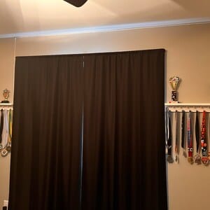 Customer photo review of 2ft Medal Awards Rack Premier Trophy Shelf- Trophy, Plaque and Medal Display
