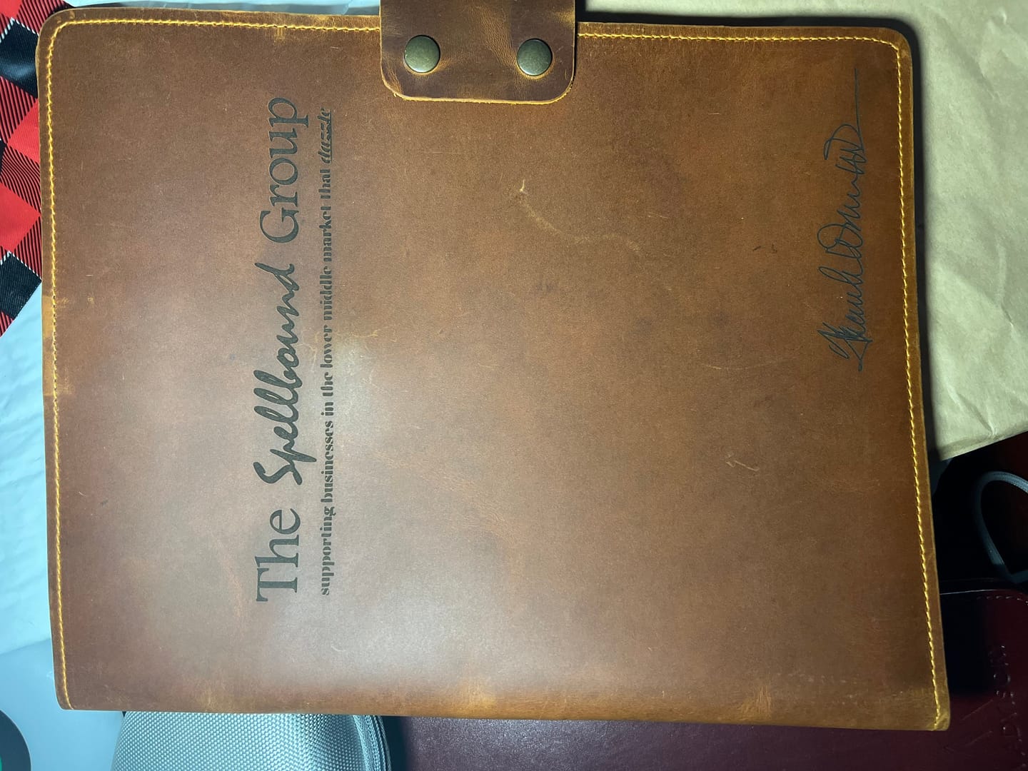 Customer photo review of Business Leather Portfolio, Custom Corporate Gift, Employee Appreciation Gift, Leather Document Organizer, Executive Padfolio