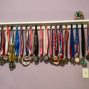 Customer photo review of 4ft Medal Awards Rack Premier Trophy Shelf- Trophy, Plaque and Medal Display