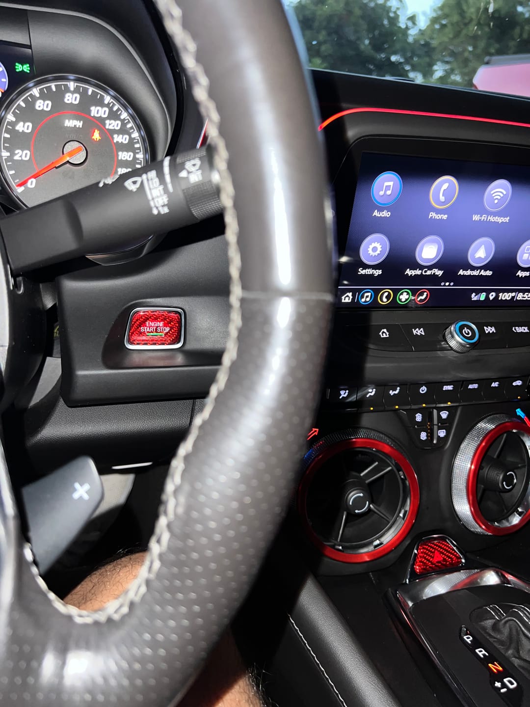 Customer photo review of 2016-2024 Chevy Camaro Real Carbon Fiber Interior Hazard Button Cover