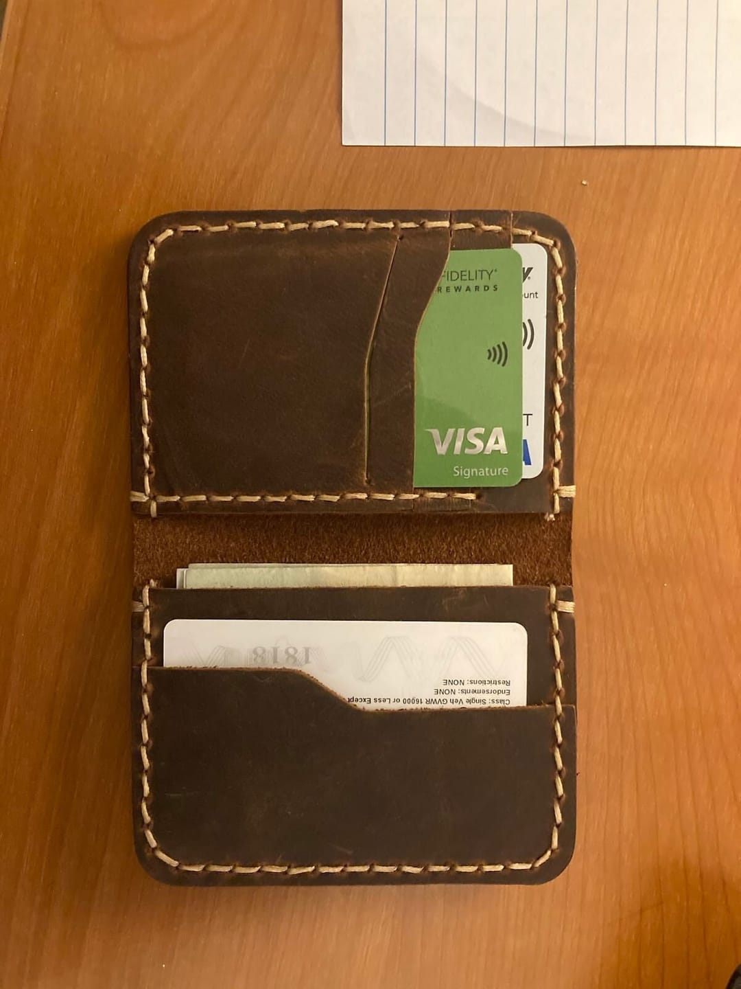 Customer photo review of Handmade Slim Front pocket wallet, The Wilder Slim Wallet,  Antique Leather Card Sleeve, Minimalist Personalized Card Holder #08