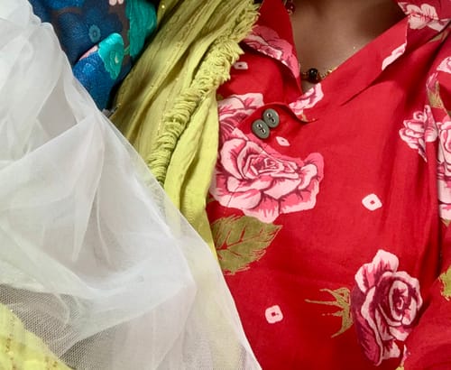 Customer photo review of Red Collared Maxi with White Roses