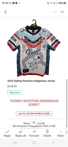 Customer photo review of 2024 Sydney Roosters Indigenous Jersey