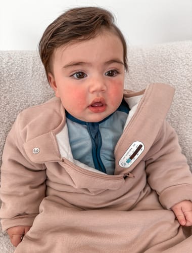 Customer photo review of Organic Cotton & Camel Wool Winter Sleep Sack With Arms 3.5 TOG - Dusty Pink