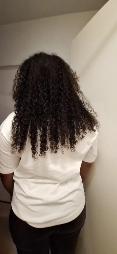 Customer photo review of JYZ Clip in Hair Extensions Real Human Hair Deep Wave with 18 Clips Double Lace Weft 120g #1B Natural Black