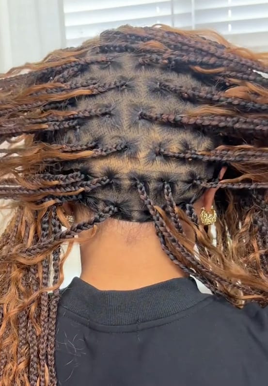Customer photo review of Swiss HD Full Lace Human Hair Boho Curls 36" Knotless Boho Box Braided Wig