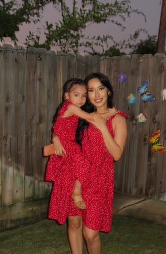 Customer photo review of Red White and Cute Tiered Mommy and Me Dresses